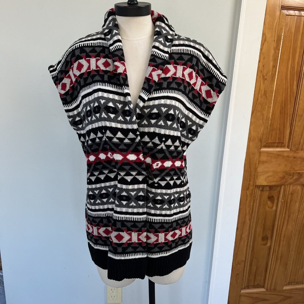 AMERICAN LVG XL WM Sweater Vest Aztec Western Country Rodeo Equestrian Red Black